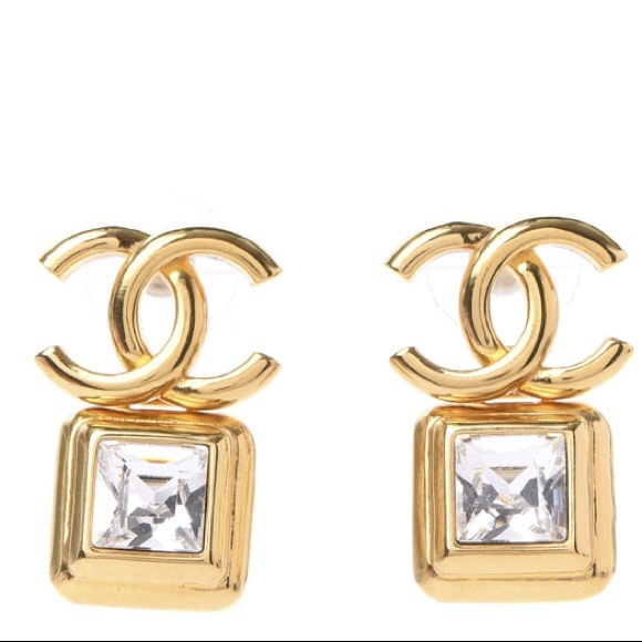 CHANEL Jewelry - CHANEL
Crystal CC Square Earrings Gold